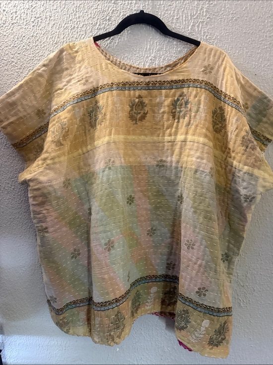 Upcycled Tops - Upcycled Kantha Light Yellow tye dye Printed Women’s Tunic Top